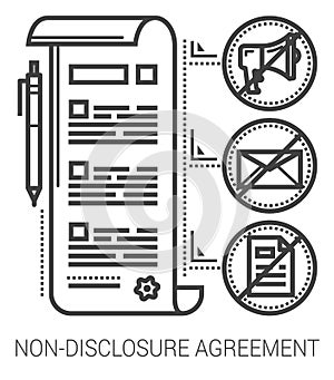 Non-disclosure agreement line icons.