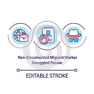 Non document migrant worker, smuggled person concept icon