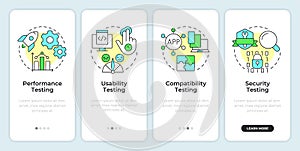 Non-functional testing types onboarding mobile app screen