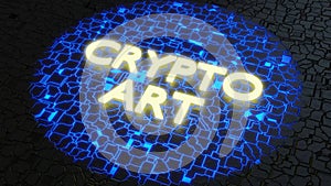 Non fungible token NFT crypto art blockchain concept circuit floor