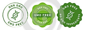 non GMO free no genetically modified organism set emblem sticker tag badge symbol in green