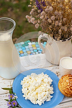 non-homogenized Homemade milk and homemade cottage cheese.