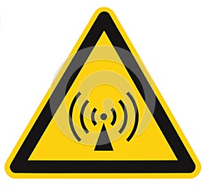 Non-ionizing radiation hazard safety area, danger warning sign sticker label, large icon signage, isolated black triangle yellow
