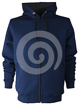 Non-print isolated dark blue cotton polyester sweatshirt blouse hoodie with zipper