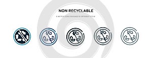 Non recyclable icon in different style vector illustration. two colored and black non recyclable vector icons designed in filled,