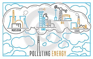 Polluting energy. Editable vector illustration. Landscape poster