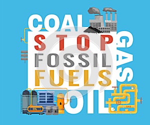 Non-renewable sources of energy. Editable vector illustration