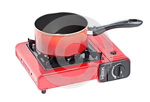 Non-Stick Pot on Portable Gas Stove.