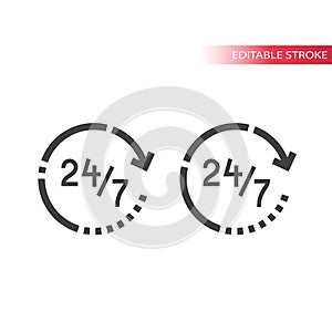 Non stop service thin line vector icon. 24/7 support.