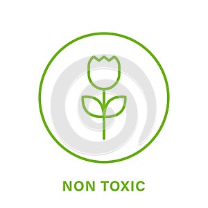 Non Toxic Proven Line Green Icon. No Toxin Chemical Safety Product Guarantee Outline Pictogram. Free Toxic Certified