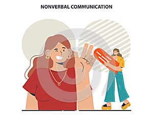 Non-verbal communication. Body language through interpersonal conversation.