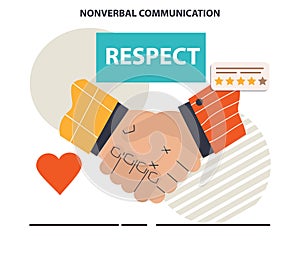 Non-verbal communication. Body language through interpersonal conversation.