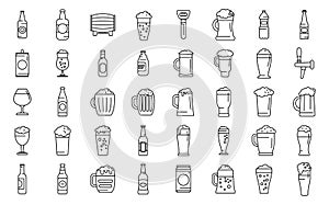 Nonalcoholic beer icons set outline vector. Can bottle drink