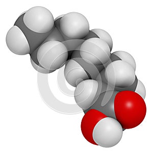 Nonanoic acid (pelargonic acid) molecule. Ammonium salt used as broad-spectrum herbicide