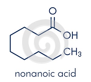 Nonanoic acid pelargonic acid molecule. Ammonium salt used as broad-spectrum herbicide. Skeletal formula.
