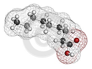 Nonanoic acid (pelargonic acid) molecule. Ammonium salt used as broad-spectrum herbicide photo