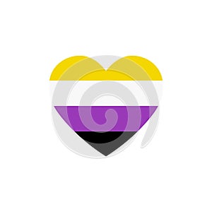 Nonbinary flag heart, LGBTQ community flag, vector color illustration