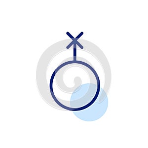 Nonbinary gender identity. Circle with x. Pixel perfect, editable stroke line icon