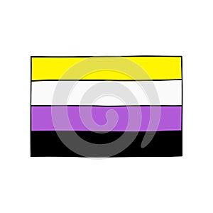 Nonbinary pride flag doodle icon, vector color line illustration