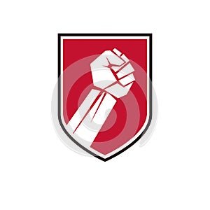 Nonconformist conceptual emblem, vector red clenched fist raised