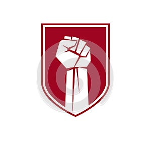 Nonconformist conceptual emblem, vector red clenched fist raised photo