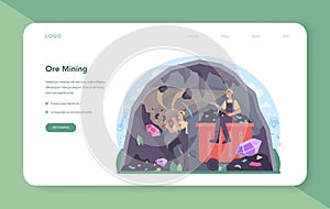 Nonferrous metallurgy web banner or landing page. Ore extracting