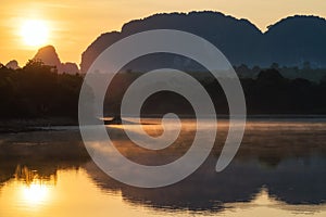 Nong Thale lake and mist at sunrise, Krabi