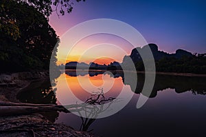 Nong Thale view at dawn with twilight sky, Krabi photo