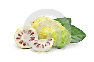 Noni or Morinda Citrifolia fruits with sliced