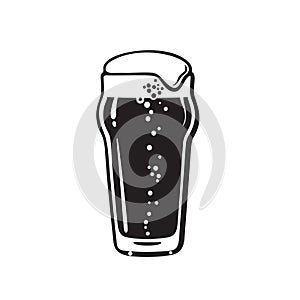 Nonic pint beer glass. Hand drawn vector illustration on white background. photo