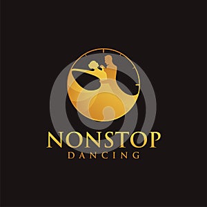 Nonstop dancing couple logo, dancing in a clock logo icon vector template photo