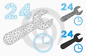 Nonstop Service Hours Vector Mesh Carcass Model and Triangle Mosaic Icon