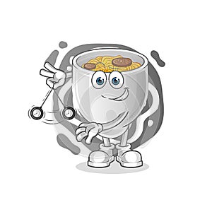 Noodle bowl hypnotizing cartoon. cartoon mascot vector