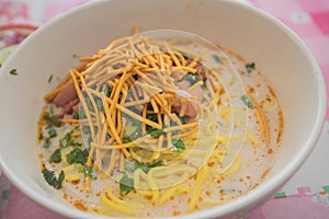 Noodle in Chicken Curry soup (Kao Soi Kai ), Curried Noodle Soup