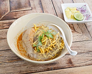 Noodle in chicken curry soup (Kao Soi Kai ), Thai food