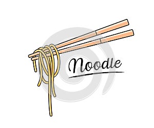 Noodle and chopstick vector, isolated on white background