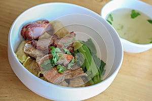 Noodle duck dumplings on dish