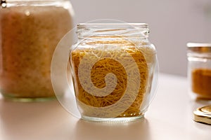 Short noodles storage jar Zero waste, noodle jar, cristal recycling cabello de angel. photo