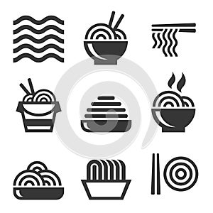 Noodle Icons. Asian Food Bar Logos Set. Vector