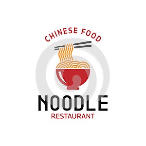 Noodle Mie Ramen in a Bowl and Chopsticks Logo Design Template