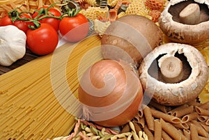 Noodle and organic chestnut mushroom