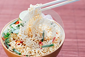 Noodle with pepers spice in bowl