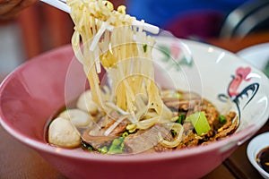 Noodle pock in a cup on the table