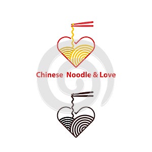 Noodle restaurant and food with heart shape logo vector design.Chinese noodle logo design template.Taste of Asia logo template de