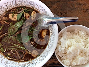 Noodle and rice top view