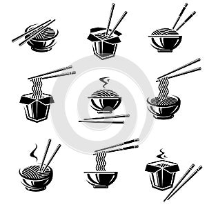 Noodle set. Collection icon noodles. Vector