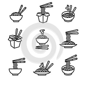 Noodle set. Collection icon noodles. Vector photo