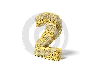 Noodle in shape of number 2. curly spaghetti for cooking. 3d illustration