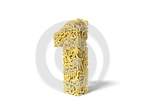 Noodle in shape of number 1. curly spaghetti for cooking. 3d illustration