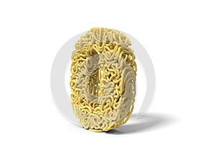 Noodle in shape of number 0. curly spaghetti for cooking. 3d illustration